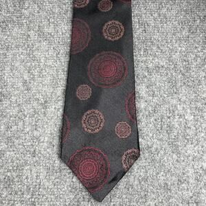 Parkway REPP Tie 3 3/4 X 57 Black/Red Jacquard Geometric Allover Silk USA Made
